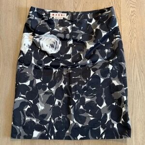 Marni Black Gray White Abstract Floral Knee Length Skirt EU 44 (U.S. Size 10)